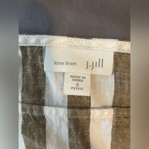 J. Jill Linen Striped Blouse in Olive Green & White